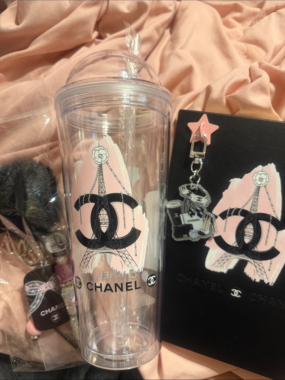 Black & pink matching journal, keychain rhinestone pen & dome tumbler